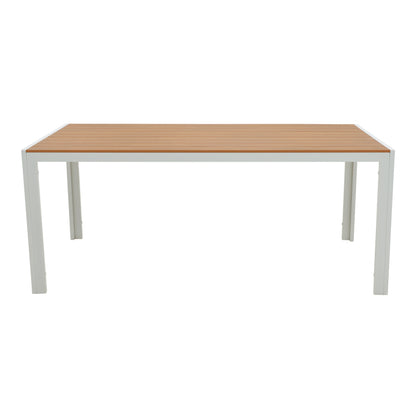 Dining table Nares-Norture B set of 7 white aluminum and plywood in a natural shade 180x90x72.5cm