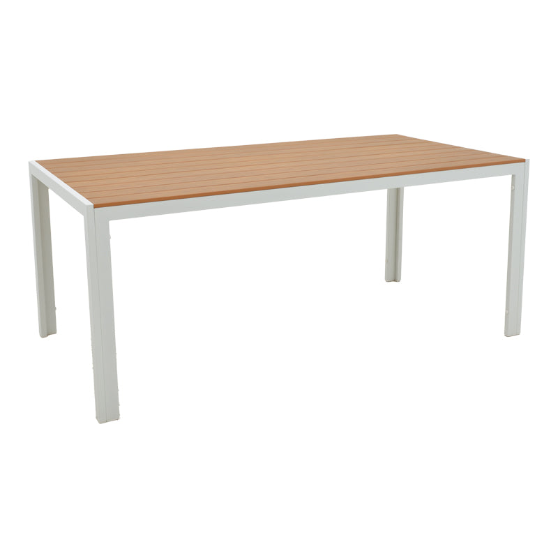 Dining table Nares-Raven B set of 7 white aluminum and plywood in a natural shade 180x90x72.5cm