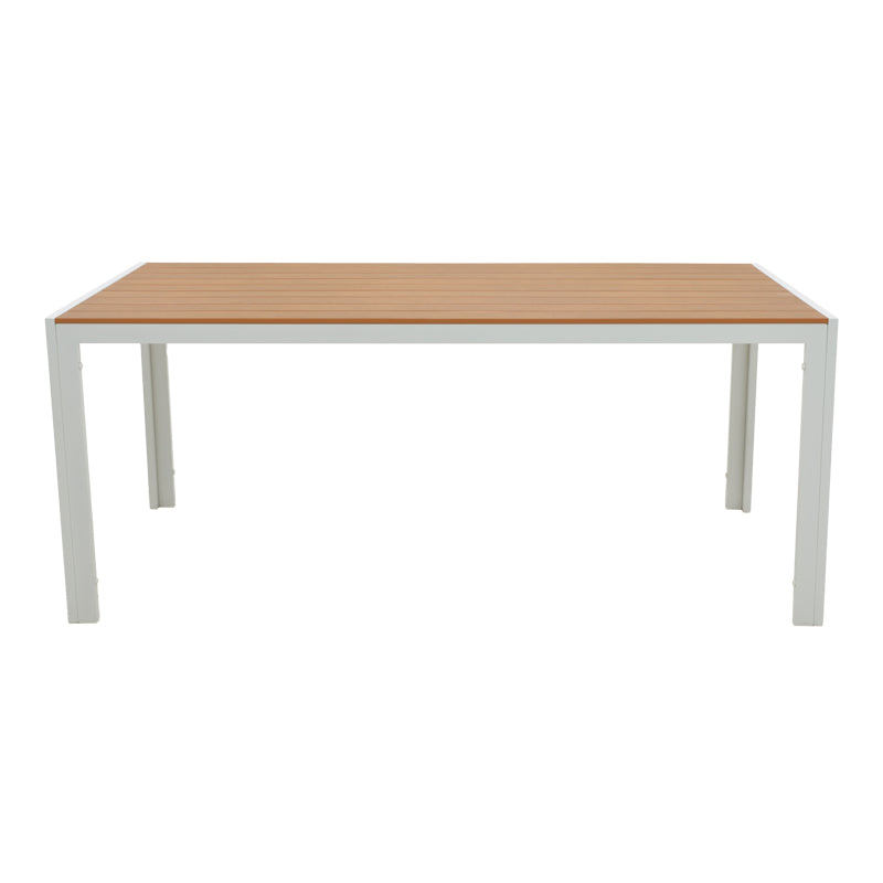 Dining table Nares-Raven B set of 7 white aluminum and plywood in a natural shade 180x90x72.5cm