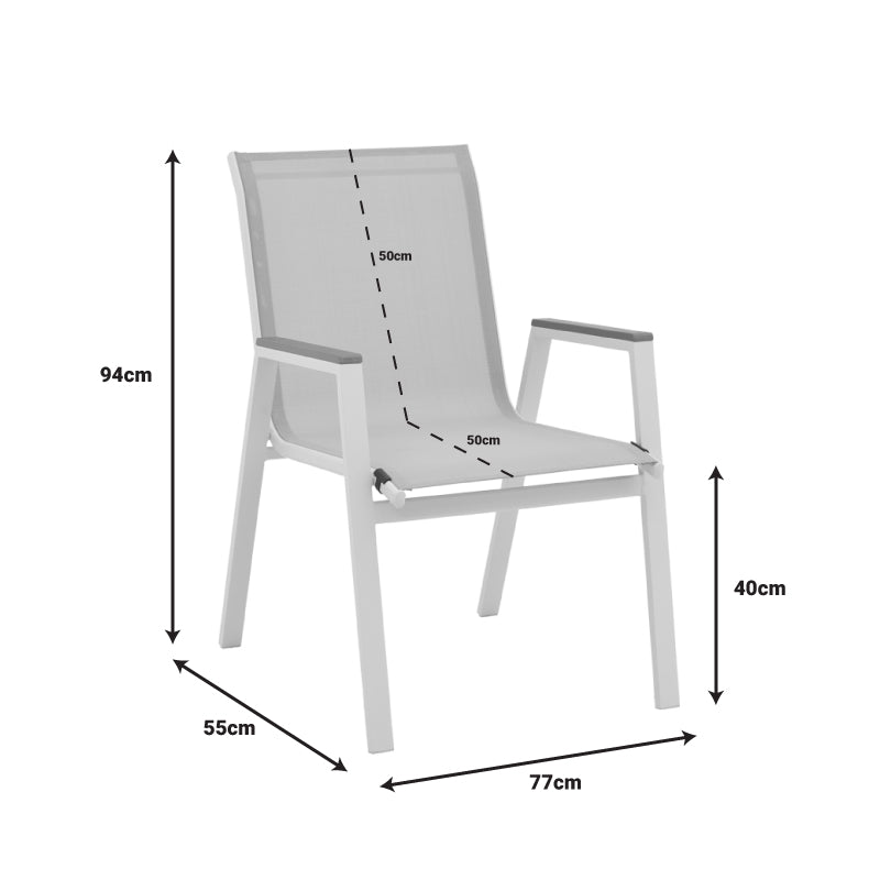 Dining table Nares-Azelie B set of 7 pakoworld white aluminum and plywood in a natural shade 180x90x72.5cm