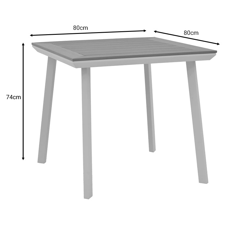 Dining table Synergy-Norture set of 3 pakoworld white aluminum and plywood in natural color 80x80x74cm