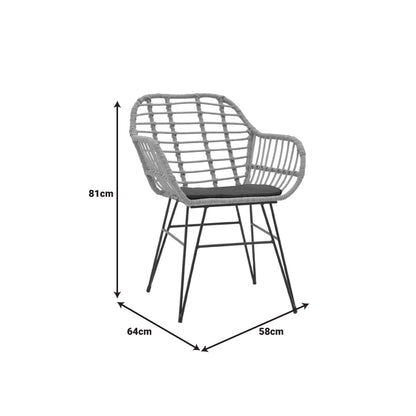 Naoki V dining table set of 3 pakoworld rattan pe in natural shade and black metal 80x80x78cm