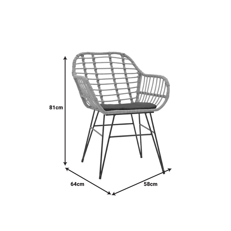 Naoki V dining table set of 3 pakoworld rattan pe in natural shade and black metal 80x80x78cm