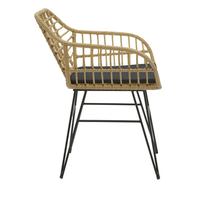 Naoki V dining table set of 3 pakoworld rattan pe in natural shade and black metal 80x80x78cm