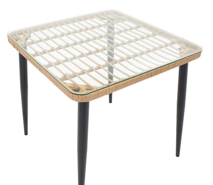 Dining table Naoki V set of 5 pakoworld rattan pe in natural shade and black metal 80x80x78cm