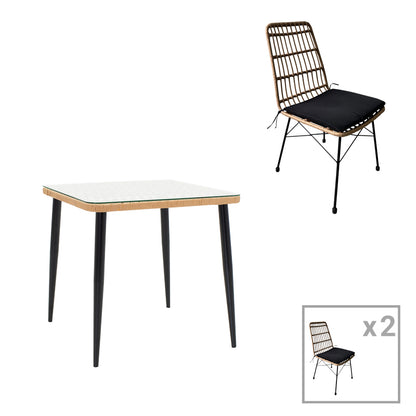 Naoki U dining table set of 3 pakoworld rattan pe in natural shade and black metal 80x80x78cm