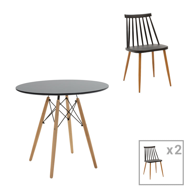 Aurora-Julita pakoworld dining table set of 3 pp-mdf in black-natural color D80x73cm