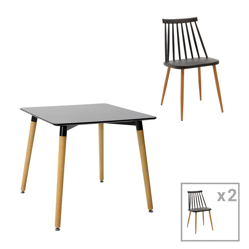 Aurora-Natali pakoworld dining table set of 3 pp-mdf in black-natural color 80x80x76cm