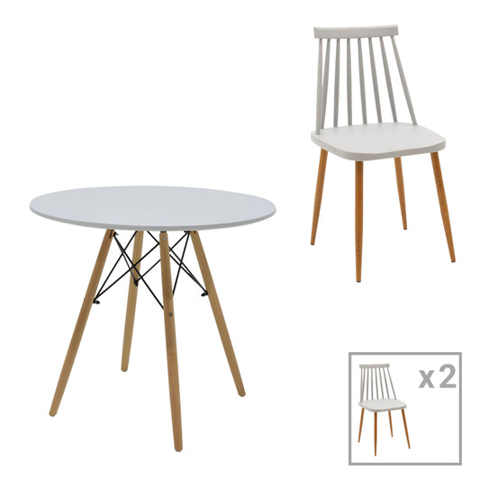 Aurora-Julita pakoworld dining table set of 3 pp-mdf in grey-natural color D80x73cm