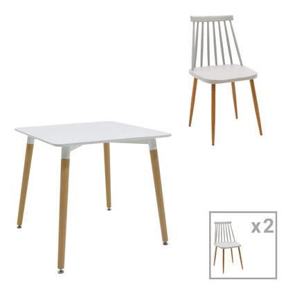 Aurora-Natali pakoworld dining table set of 3 pp-mdf in white-grey-natural color 80x80x76cm