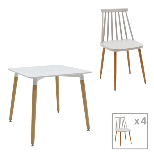 Aurora-Natali pakoworld dining table set of5 pp-mdf in white-grey-natural color 80x80x76cm