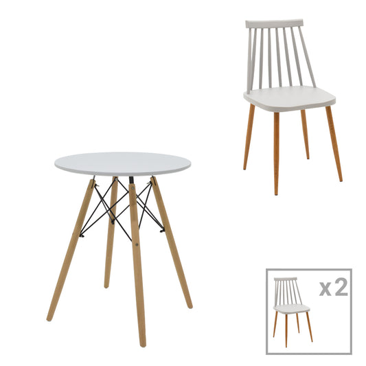 Aurora-Julita pakoworld dining table set of 3 pp-mdf in grey-white-natural color D60x73cm