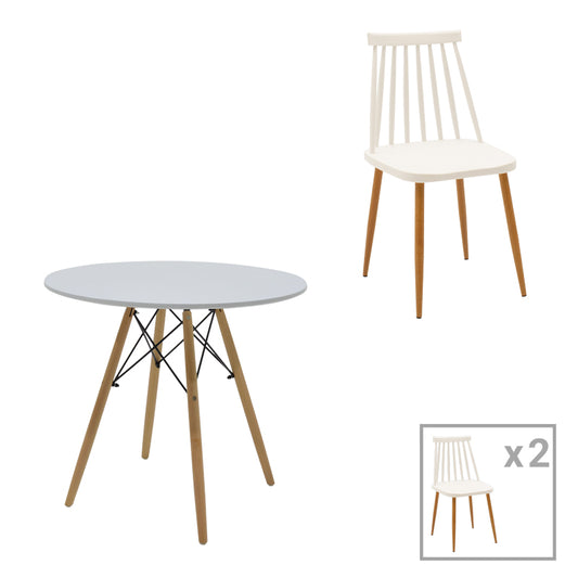 Aurora-Julita pakoworld dining table set of 3 pp-mdf in white-natural color D80x73cm