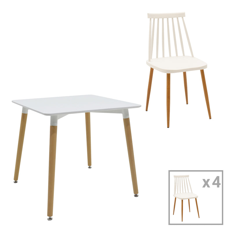Dining Set with Chairs Aurora White and Natali Table White 80x80x76cm Set of 5pcs