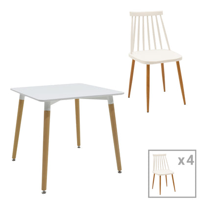 Dining Set with Chairs Aurora White and Natali Table White 80x80x76cm Set of 5pcs