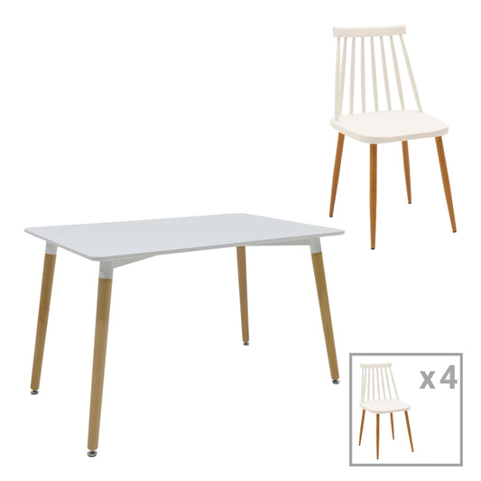 Aurora-Natali pakoworld dining table set of 5 pp-mdf in white-natural color 120x80x76cm