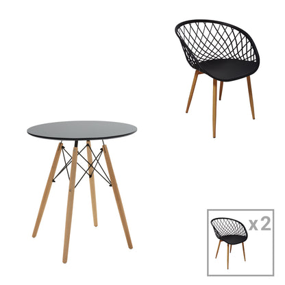 Ezra-Julita pakoworld dining table set of 3 pp-mdf in black-natural color D60x73cm