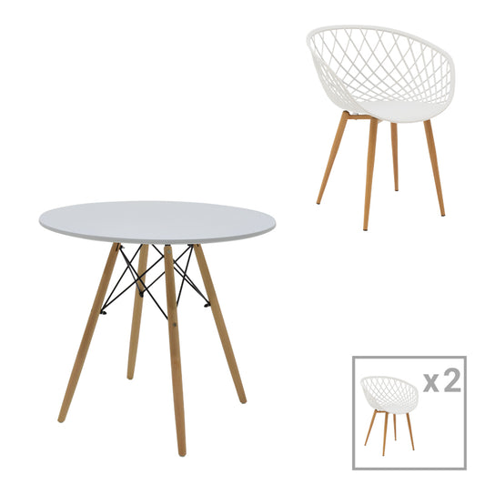 Ezra-Julita pakoworld dining table set of 3 pp-mdf in white-natural color D80x73cm