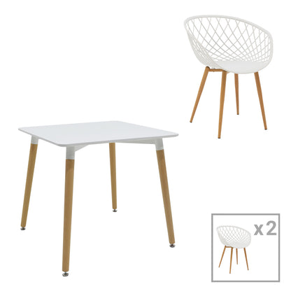 Ezra-Natali pakoworld dining table set of 3 pp-mdf in white-natural color 80x80x76cm