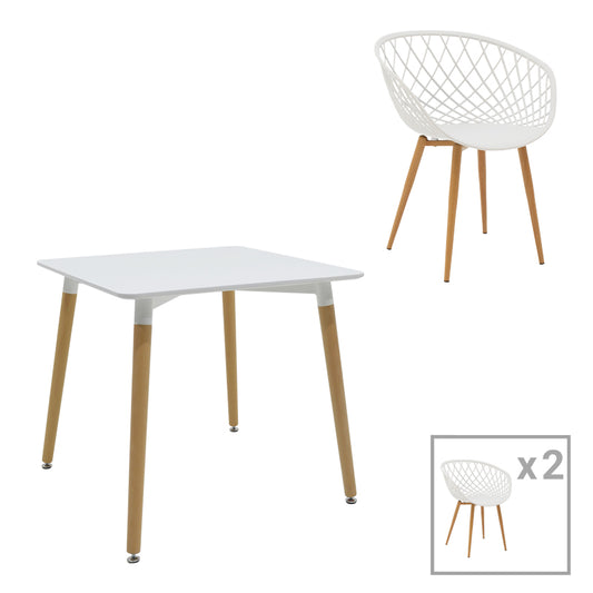 Ezra-Natali pakoworld dining table set of 3 pp-mdf in white-natural color 80x80x76cm