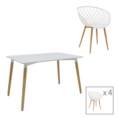 Ezra-Natali dining table set of 5 pp-mdf in white-natural color 120x80x76cm