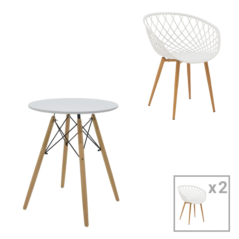 Ezra-Julita pakoworld dining table set of 3 pp-mdf in white-natural color D60x73cm