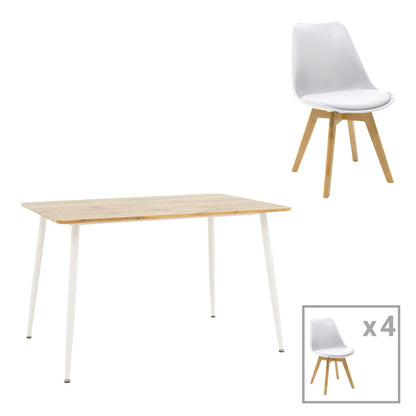 Gaston-Cuba pakoworld dining table set of 5 pp-mdf in white-sonoma color 120x80x75cm