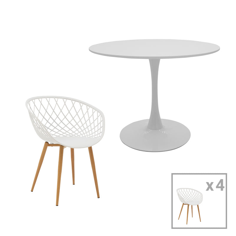Ezra-Balou pakoworld dining table set of 5 pp-mdf in white color D100x75cm