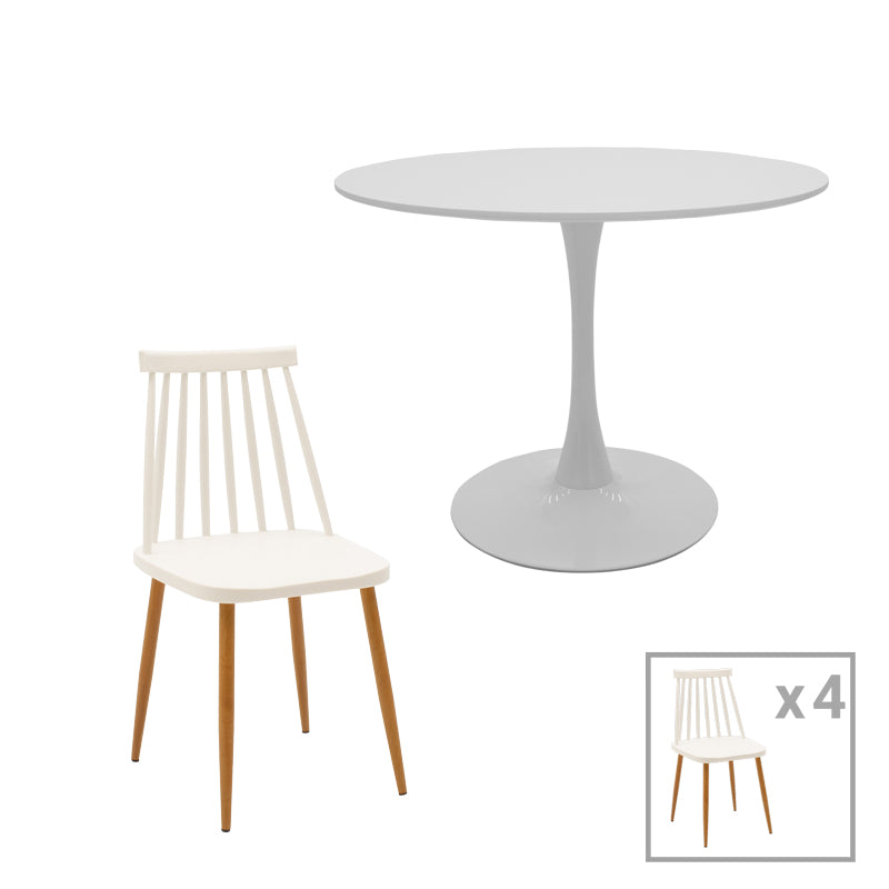 Aurora-Balou pakoworld dining table set of 5 pp-mdf in white color D100x75cm