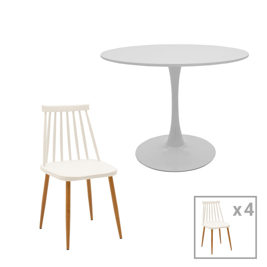 Aurora-Balou pakoworld dining table set of 5 pp-mdf in white color D100x75cm