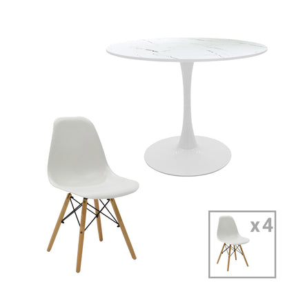 Julita-Balou I pakoworld dining table set of 5 pp-mdf in white marble color D120x75cm
