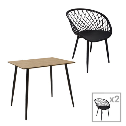 Ezra-Cuba pakoworld dining table set of 3 pp-mdf in black-sonoma color 70x70x75cm