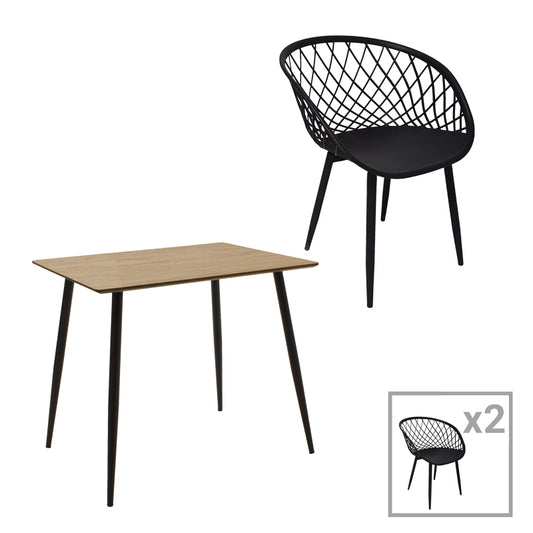 Ezra-Cuba pakoworld dining table set of 3 pp-mdf in black-sonoma color 70x70x75cm