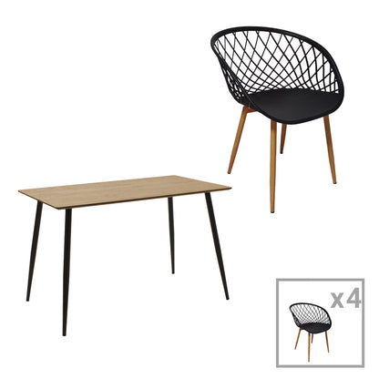 Ezra-Cuba pakoworld dining table set of 5 pp-mdf in black-sonoma color 120x70x76cm