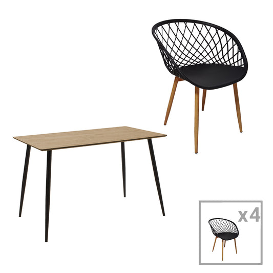 Ezra-Cuba pakoworld dining table set of 5 pp-mdf in black-sonoma color 120x70x76cm