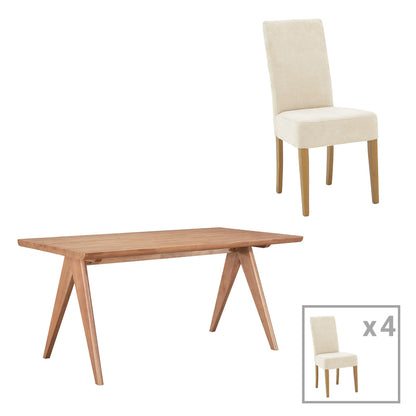 Dining table Ditta-Winslow pakoworld set of 5 pieces rubberwood in light walnut color 180x85x75cm