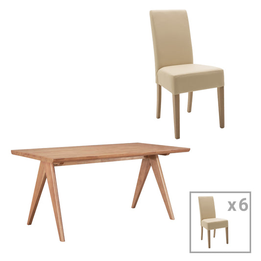 Dining table Ditta-Winslow A pakoworld set of 7 pieces rubberwood in light walnut color 180x85x75cm