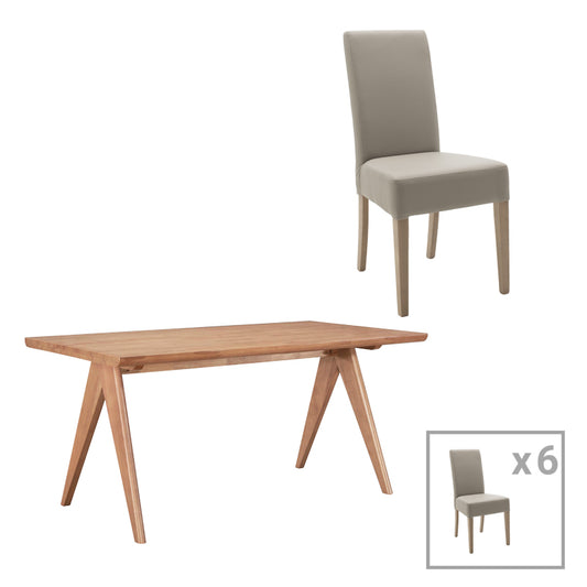 Dining table Ditta-Winslow B pakoworld set of 7 pieces rubberwood in light walnut color 180x85x75cm