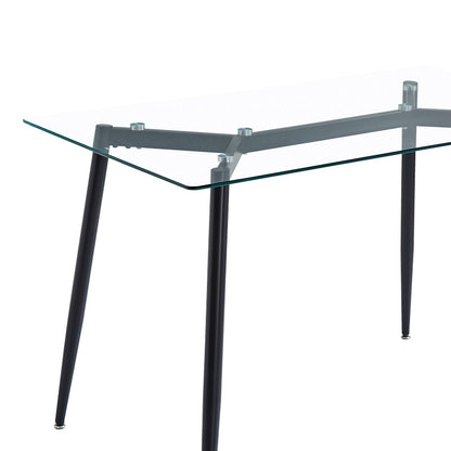 Dining table set of 5 pieces Quana-Parker clear glass-black color leg 120x70x75cm