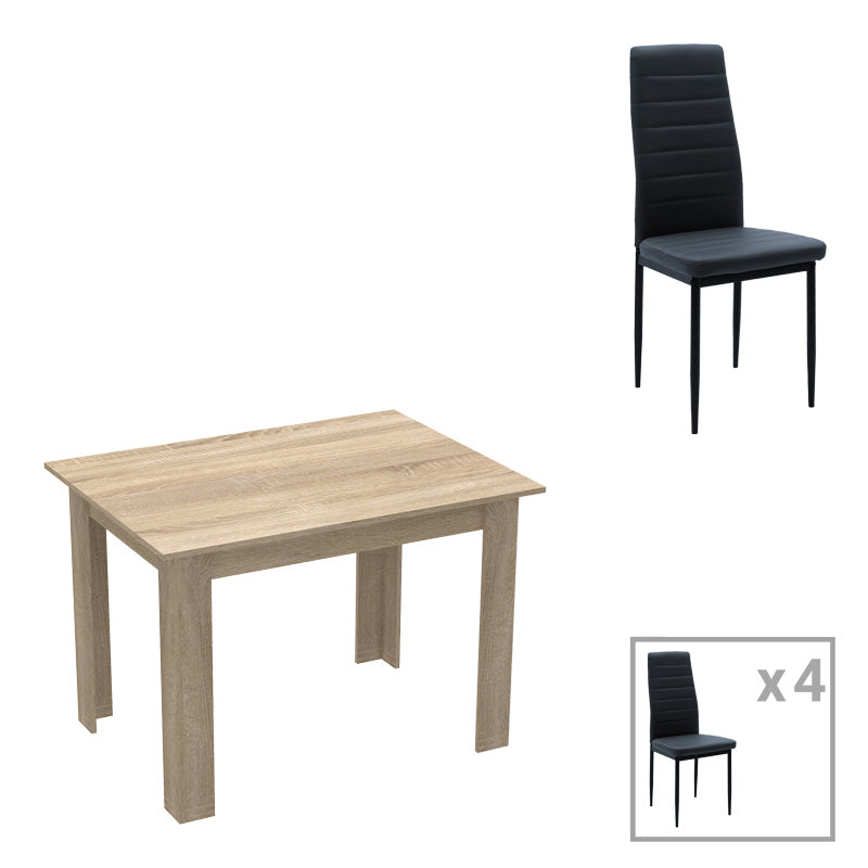 Dining table set of 5 pieces Manka-Parker madf in black-sonoma color 110x80x77cm
