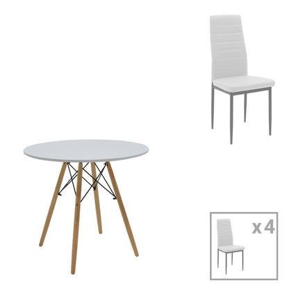Dining Set with Parker Chairs White & Julita White Table Ø80x73cm 5Pieces