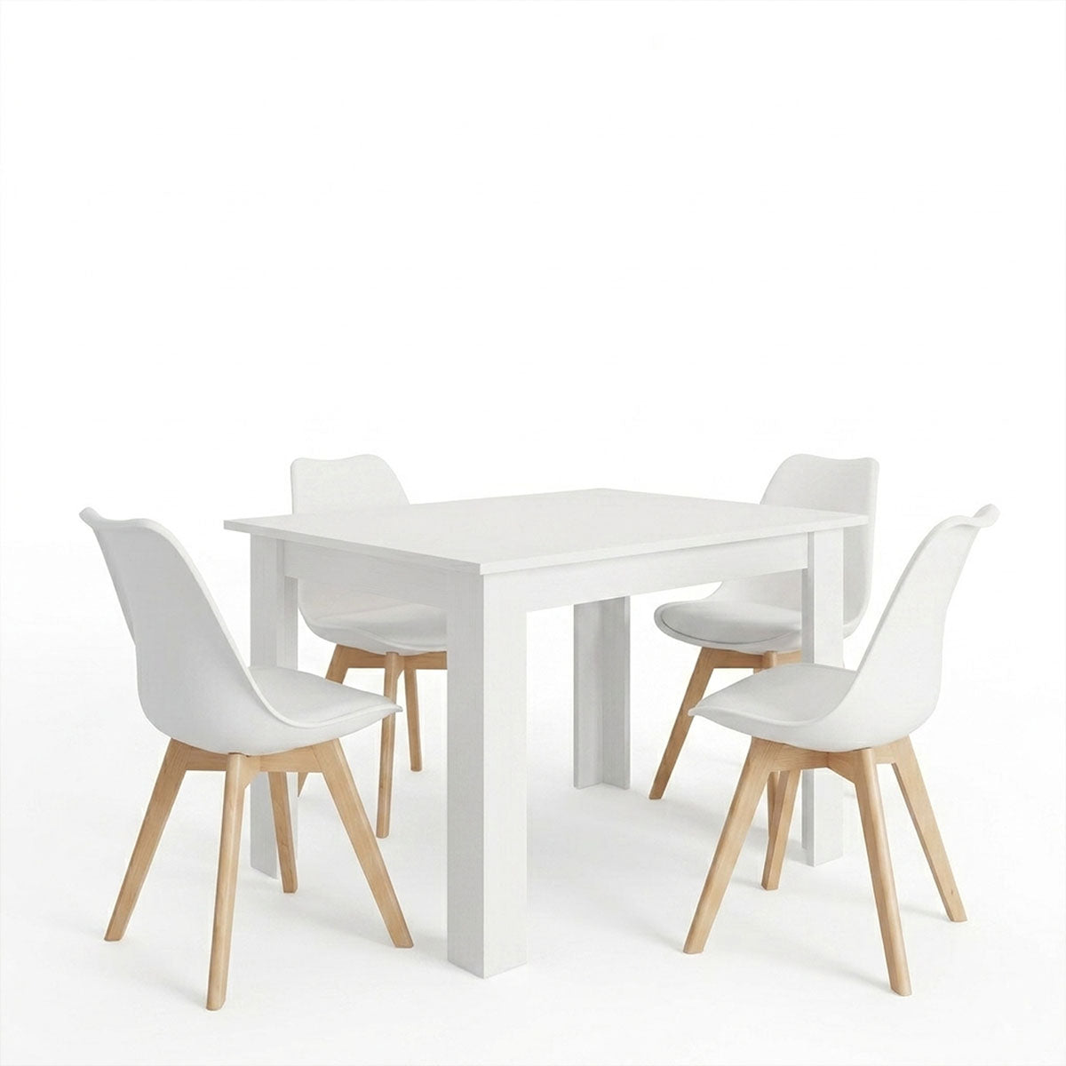 Dining table set of 5 pieces Manka-Gaston in white color 110x80x77cm