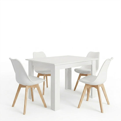 Dining table set of 5 pieces Manka-Gaston in white color 110x80x77cm
