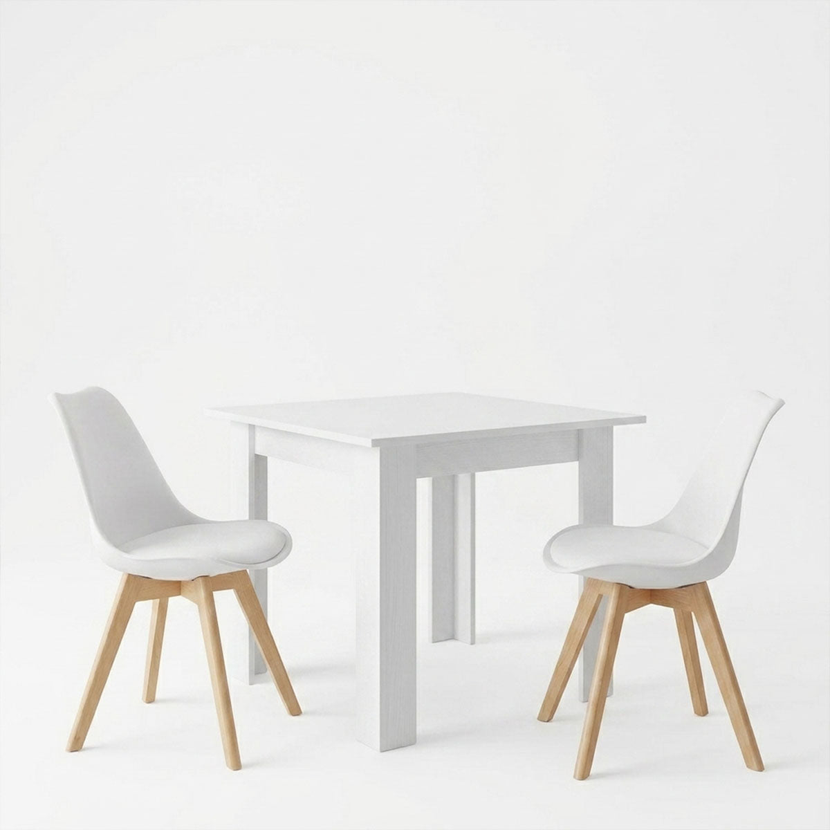 Dining table set of 3 pieces Manka-Gaston in white color 80x80x77cm