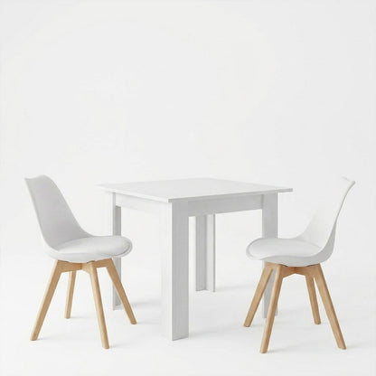 Dining table set of 3 pieces Manka-Gaston in white color 80x80x77cm