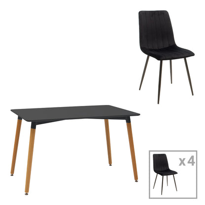 Dining table Natali-Noor set of 5 pcs MDF black-natural legs 120x80x76cm