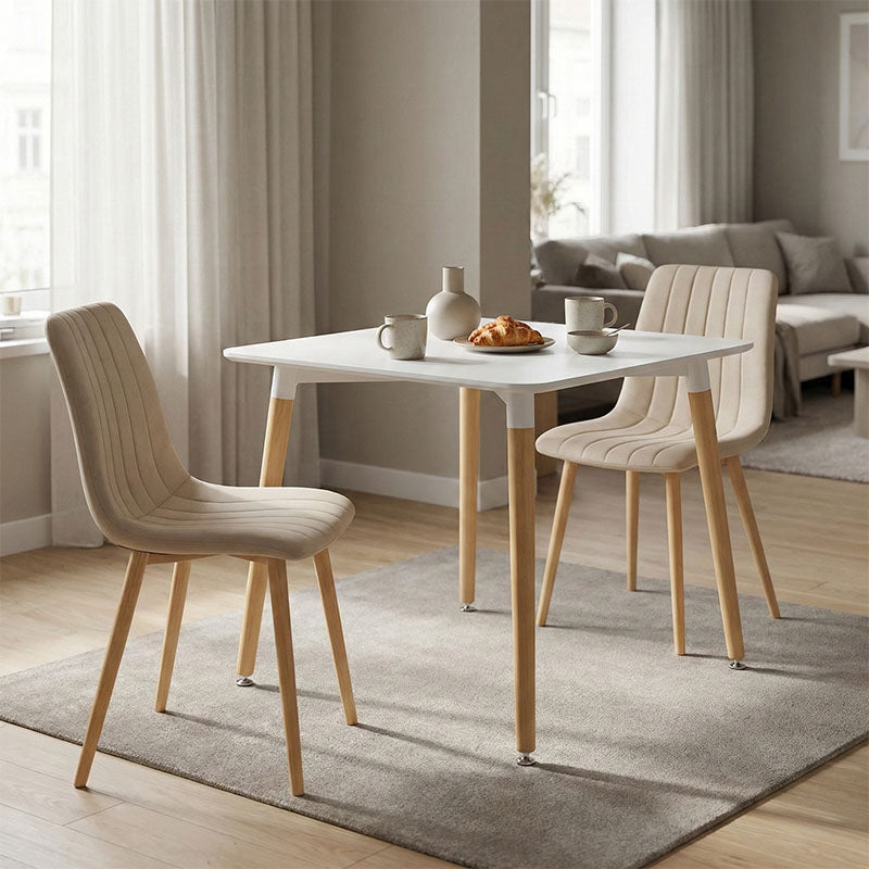 Dining table Natali-Noor set of 3 pcs MDF white-beige-natural legs 80x80x76cm