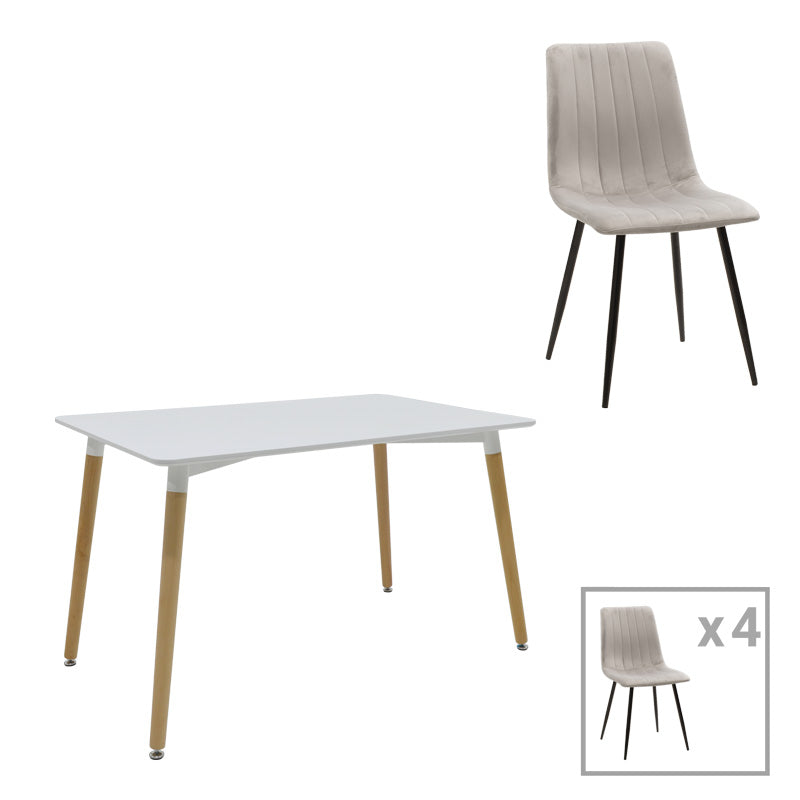 Dining table Natali-Noor set of 3 pcs MDF white-grey-natural legs 120x80x76cm