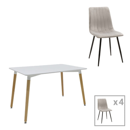 Dining table Natali-Noor set of 3 pcs MDF white-grey-natural legs 120x80x76cm