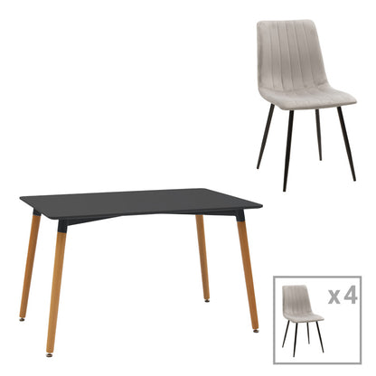 Dining table Natali-Noor set of 3 pcs MDF black-grey-natural legs 120x80x76cm